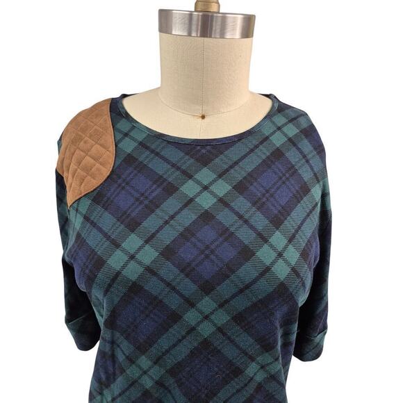 90s NWT LRL Lauren Ralph Lauren Green Tartan Plaid Top Quilted Shoulder Sz XL - Picture 5 of 8